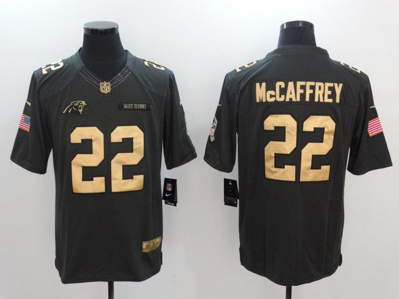 Men Carolina Panthers #22 McCaffrey gold number Nike Salute to Service Limited NFL Jersey